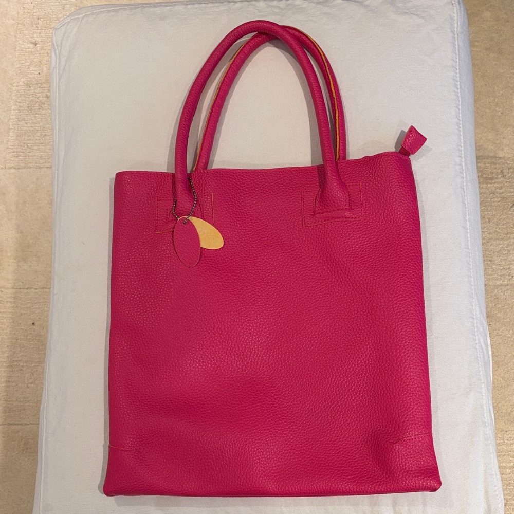 Hot Pink Faux Leather Tote Bag - MSC
